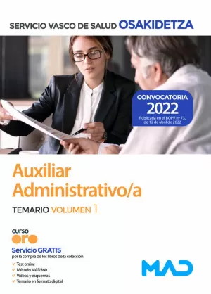 AUXILIAR ADMINISTRATIVO/A DE OSAKIDETZA-SERVICIO VASCO DE SALUD. TEMARIO